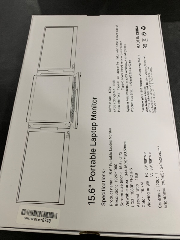 Photo 1 of MT-VIKI 15.6 inch Laptop Screen Extender, Potable Screen for Laptop Only One USB-C Cable Connection, Compatiable with Win/Mac (M1,M2, M3), FHD 1080P, 360° Rotation