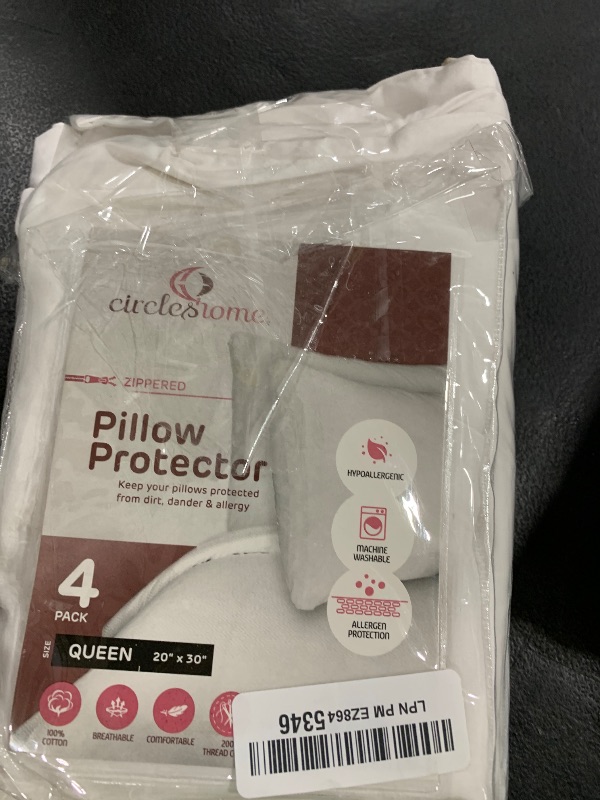 Photo 1 of CirclesHome Pillow Protectors 4 Pack Queen Zippered - 100% Cotton Breathable Pillowcases - Protects Pillows from Dirt, Dust and Debris (Queen- Set of 4 - 20x30)