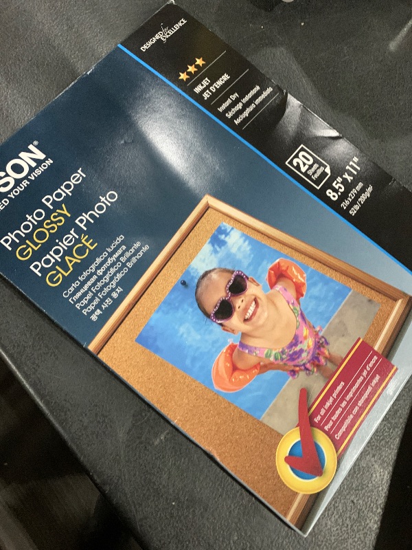 Photo 1 of Epson Glossy Photo Paper, 8.5 x 11 Inches, 20 Sheets per Pack (S041141),White