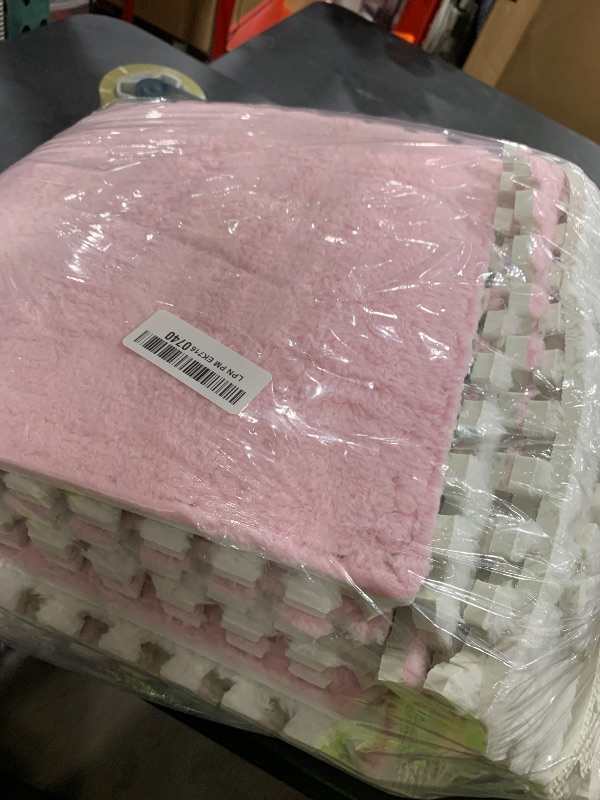 Photo 1 of 12pcs Carpet Squares Puzzle Floor Mat, Plush Interlocking Carpet Tiles, Anti Slip EVA Foam Jigsaw Floor Tiles, Build A Safe Area for Bedroom Playroom (Pink+White)