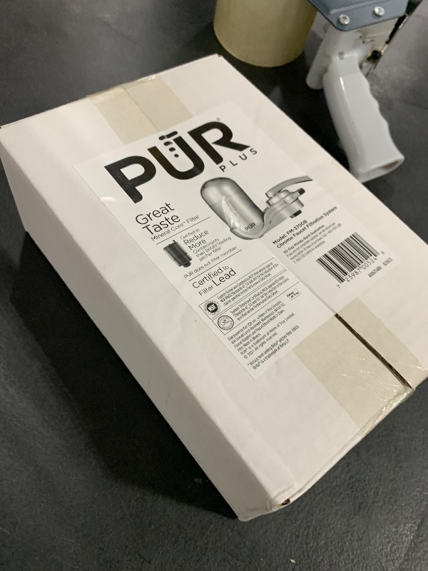Photo 1 of PUR PLUS Vertical Faucet Mount Water Filtration System, Lead-Reducing Filter, Great-Tasting Water, Easy Install, Lasts 100 Gallons, Compatible with Sinks with External Aerators, Chrome