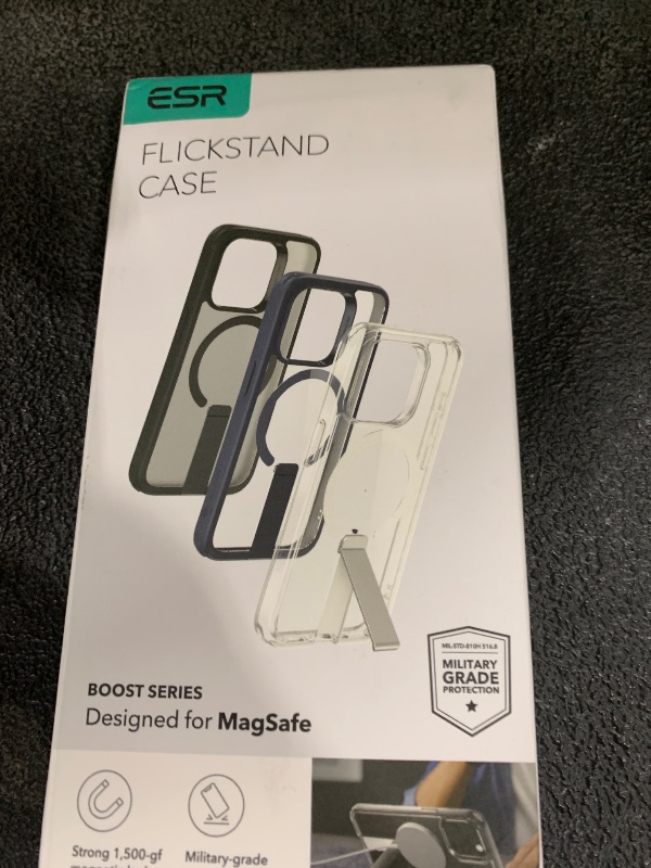 Photo 1 of ESR for iPhone 15 Pro Case with Kickstand, Military-Grade Shockproof Protection, Magnetic Fully Adjustable Flickstand Phone Case, Compatible with MagSafe Accessories, Boost Series, Clear Dark Blue