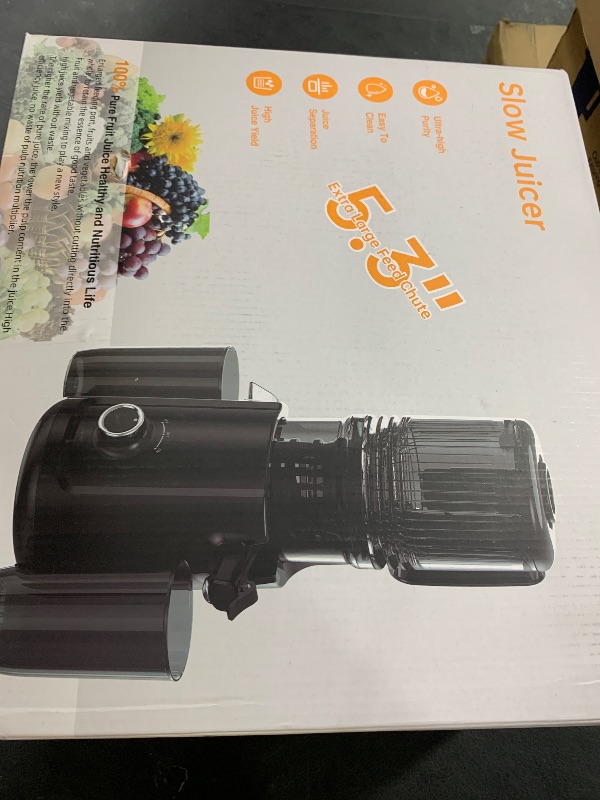 Photo 1 of Cold Press Juicer - 5.3" Large Feed Chute Juicer Machines for Whole Vegetables & Fruits, 99% High Juice Yield, Quiet & Easy to Clean Slow Masticating Juicer, BPA-Free, Preserves More Nutrients (Black)