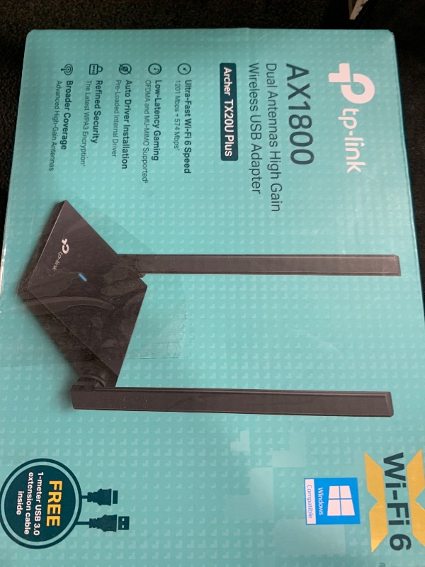 Photo 1 of TP-Link WiFi 6 USB Adapter for Desktop PC - (Archer TX20U Plus) AX1800 Wireless Network Adapter with 2.4GHz, 5GHz, High Gain Dual Band 5dBi Antenna, WPA3, Supports Windows 11/10