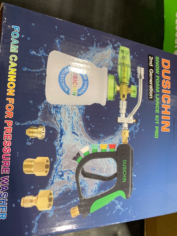 Photo 1 of DUSICHIN Short Pressure Washer Gun with Foam Cannon,Dual Connector Accessory, Car Wash Foam Cannon Kit 1/4 Inch Quick Connector, 5 Pressure Washer Nozzle Tips,Double Tip Attachment For Soap Cannon