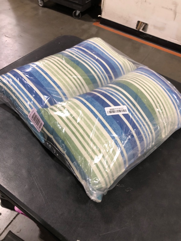 Photo 1 of DYTXIII Set of 2 Outdoor Lumbar Pillows 12 x 20 Inch, Rectangle Patio Lumbar Pillows with Inner, Decorative Throw Pillows for Balcony, Porch, Couch and Patio Furniture Use - Stripe Blue Green