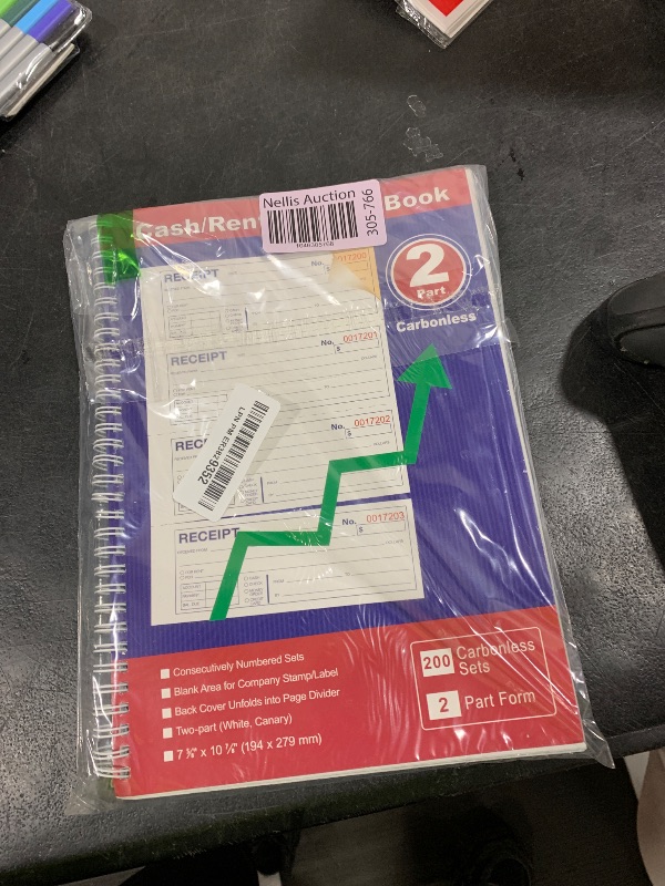 Photo 1 of Money and Rent Receipt Book 2-Part Carbonless 7-5/8" x 11" Spiral Bound 200 Sets per Book 4 Receipts per Page(1pack)
