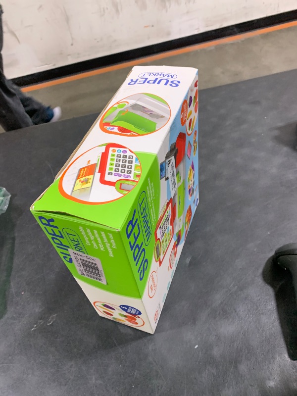 Photo 1 of Kids Cash Register Toy with Real Calculator - Pretend Play Cash Register with Scanner, Credit Card, Play Money, Food, Microphone - Safe Grocery Cashier Playset for Kids Ages 4-8