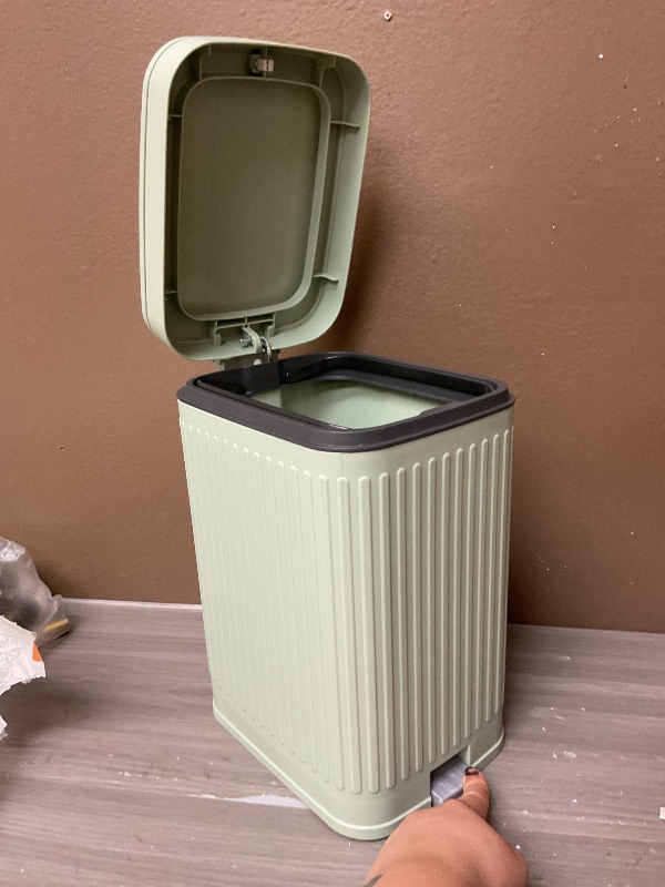 Photo 1 of Small Bathroom Trash Can with Lid Slim Soft Close Garbage Can Step Wastebasket Container Trash Bin for Office Bedroom Kitchen Living Room (1.9 Gallon Light Green)+