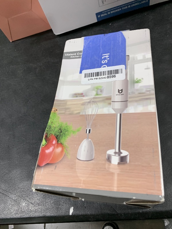 Photo 1 of Cordless Hand Blender, UTALENT Variable Speed Immersion Blender handheld Rechargeable, with USB-C Charging Cable, Egg Whisk, for Smoothies, Milkshakes, Hummus and Soups – White