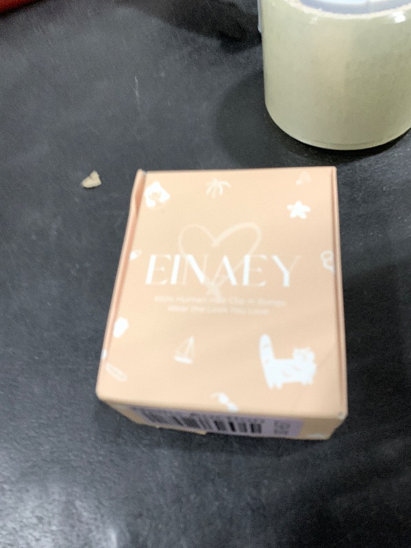 Photo 1 of EINAEY Clip in Bangs, 100% Real Human Hair Fake Clip on Bangs Hairpieces for Women French Bangs Light Brown Fringe with Temples Curved Curtain Bangs for Daily Wear