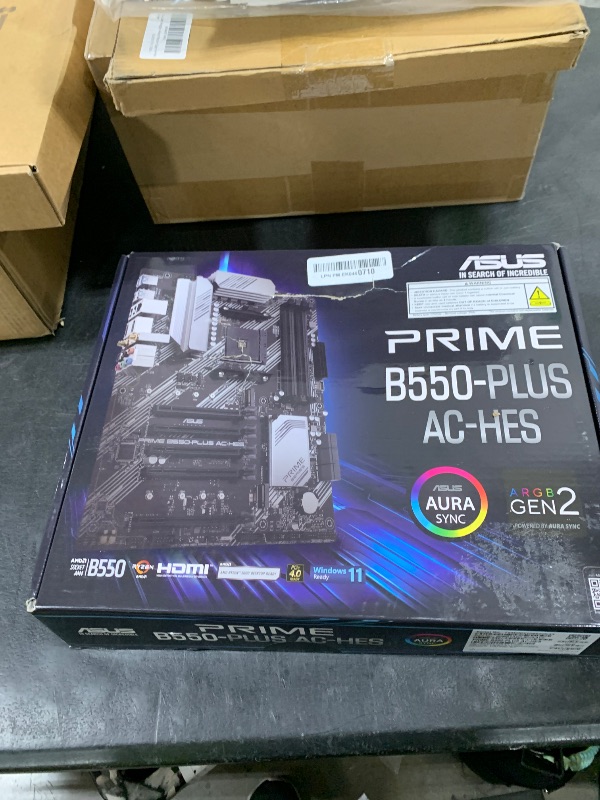 Photo 1 of ASUS Prime B550-PLUS AC-HES AMD AM4 (3rd Gen Ryzen) ATX Motherboard (Dual M.2, PCIe4.0, WIFI5, 1Gb Ethernet, SATA 6 Gbps, USB 3.2 Gen 2 Type-C, Front USB 3.2 Gen 1 Type-C and CEC Tier II Ready)