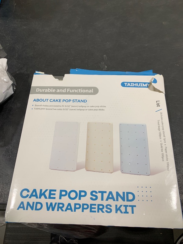 Photo 1 of 28 Holes Cake Pop Stand for Cake Pops, Lollipop Hold Stand, Cake Pop Display Holder, Candy Pop Holder with 100 Pcs Cake Pop Sticks, 100 Pcs Cake Pop Bags, 100 Pcs Gold Twist Ties(White)