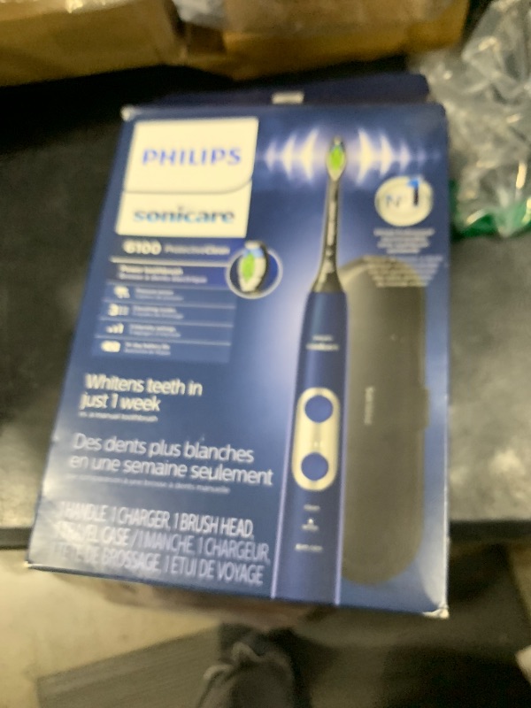 Photo 1 of Philips Sonicare ProtectiveClean 6100 Rechargeable Electric Toothbrush, with Pressure Sensor, 3 Cleaning Modes, SmarTimer and QuadPacer, 14-Day Battery Life, Travel Case, Navy Blue, Model HX6871/49