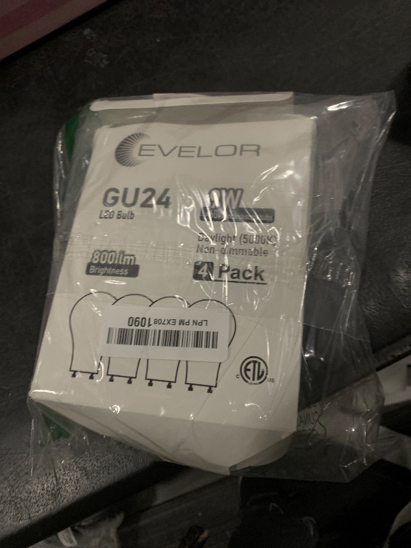 Photo 1 of evelor GU24 LED Light Bulb,60 Watt Equivalent Daylight White 5000K,Non-Dimmable,Efficient 9W,800 Lumens Twist and Lock 2 Prong Light Bulbs,15000 Hours,Ideal for Kitchen,Living Room,Bedroom, 4-Packs