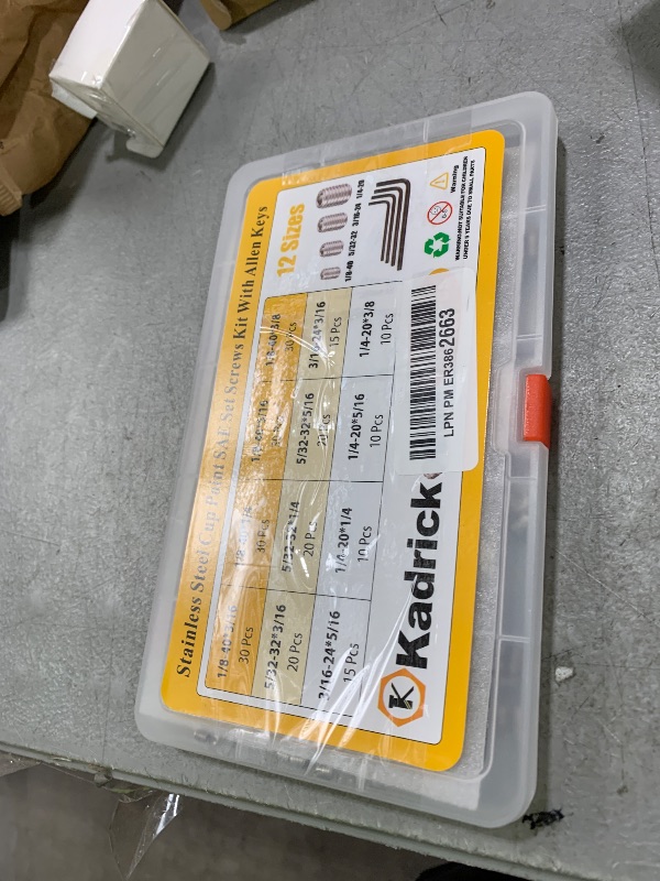 Photo 1 of Kadrick 304 Stainless Steel Screws,240Pcs SAE Set Screws 1/8''-40 5/32''-32 3/16''-24 1/4''-20 12 Sizes Grub Screws
