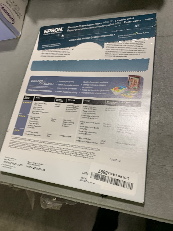Photo 1 of Epson Premium Presentation Paper MATTE (8.5x11 Inches, Double-sided, 50 Sheets) (S041568),Bright White