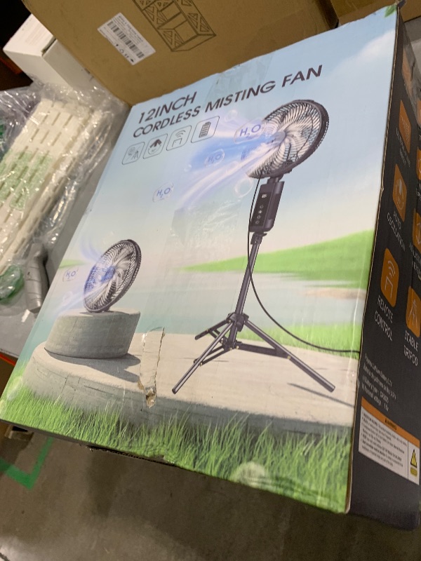 Photo 1 of Misting Fan Portable, 20000mAh 12-Inch Outdoor Misting Fan for Patios Outside, 2 In 1 Pedestal & Tabletop Oscillating Fans with Misting Kit, Rechargeable Cooling Fans with Remote/Mist/7 Gear/Timer