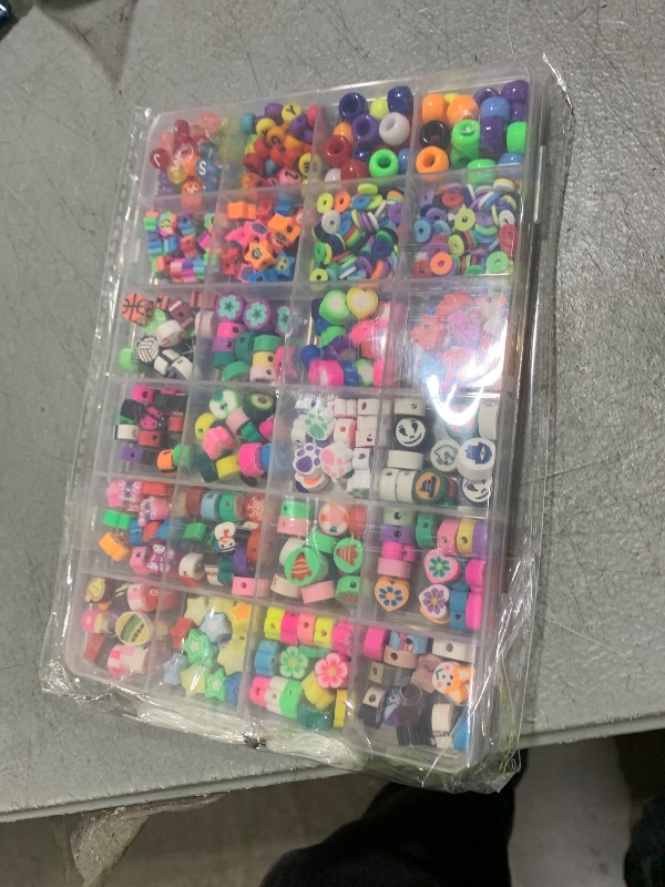 Photo 1 of 1000PCS Polymer Clay Beads Bracelet Making kit, 24 Style Cute Fun Beads Fruit Flower Animal Cake Butterfly Heart Beads Charms for Jewelry Necklace Earring Making DIY Accessories for Women Girls