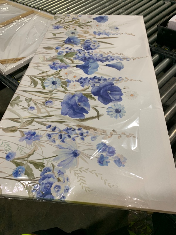 Photo 1 of arteWOODS Elegant Flowers Wall Art - Blue White Botanical Pictures for Wall Decor Floral Blossom Canvas Painting Print Artwork for Living Room Bedroom Home Office Wall Decoration 29" x 58"
