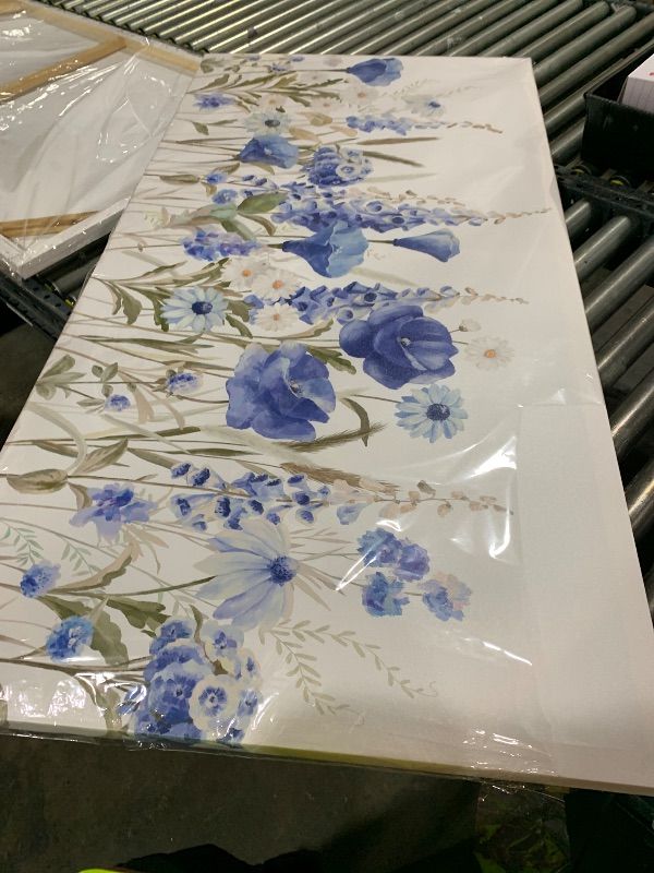 Photo 1 of arteWOODS Elegant Flowers Wall Art - Blue White Botanical Pictures for Wall Decor Floral Blossom Canvas Painting Print Artwork for Living Room Bedroom Home Office Wall Decoration 29" x 58"