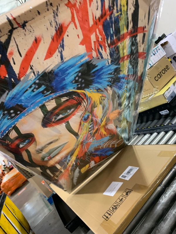 Photo 1 of Canvas Wall Art Native American Indian Beauty Large Modern Canvas Artwork Girl with Colorful Feathers Contemporary Canvas Picture Bedroom Living Room Hallway Home Office Kitchen Wall Decor 48" x 24"