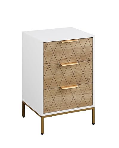 Photo 1 of Kavonty Nightstand with 3 Drawers, Mid-Century Modern End Table, Bedside Table, End Table for Bedroom,White and Natural