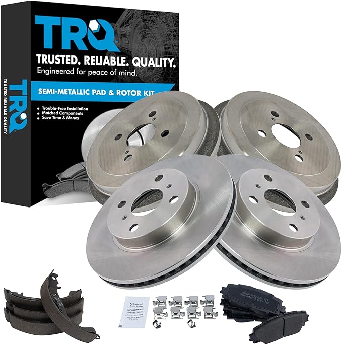 Photo 1 of TRQ Front & Rear Brake Pad & Rotor,Shoe & Drum Kit Semi-Metallic Compatible with 2007-2011 Toyota Yaris