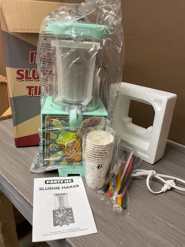 Photo 4 of Party Ice Slushie Machine for Home with 10 Cups & Spoon straws, Countertop Slushie Maker Frozen Drink Machine for Kitchen, Turn Any Sugary Drinks into Slushie, Aqua