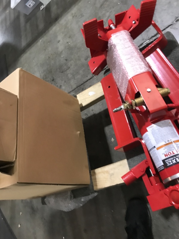 Photo 1 of Sunex Tools 7796 1,000 lb Telescopic Transmission Jack, Air/Hydraulic, Foot & Hand Pump, Adjustable Saddle Arms, 73.5 in Max Height