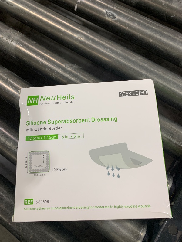 Photo 1 of NeuHeils Silicone Super Absorbent Wound Dressing 5''x5'' 10 Packs, Self-Adhesive Waterproof Bandage with Ultrasorb Polymer Pad for Heavy Exudates Wound
