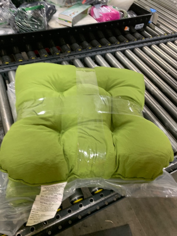 Photo 1 of HOMELYSIAN 19x19 Outdoor Chair Cushions Set of 2, Tufted Wicker Patio Furniture Cushions, Thick Outdoor Seat Cushions for Lawn Chairs, Overstuffed and Water Resistant, Grass Green