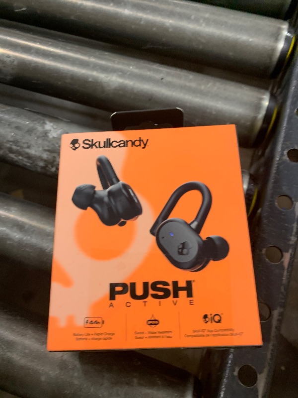 Photo 1 of Skullcandy Push Active Wireless Earbuds, Bluetooth Headphones, Noise Isolating, 44 Hrs Battery, Secure-Fit Over-Ear Hanger, Sweat and Water Resistant, Microphone for iPhone Android - True Black/Orange