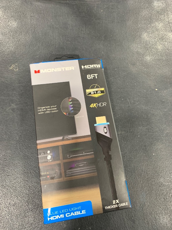 Photo 1 of Monster 6ft High Speed 4K HDR Hdmi Cable with Built-in Blue Led Light, Gaming, Video, and Computer Cable