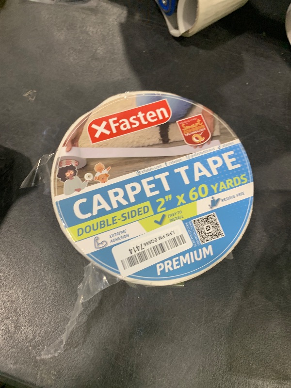 Photo 1 of XFasten Double Sided Carpet Tape for Area Rugs 2 Inch x 60 Yards, Residue-Free Carpet Tiles Tape, Removable Heavy-Duty Rug Pad Gripper for Hardwood, Vinyl Flooring Underlayments, Laminate- Wood-Safe