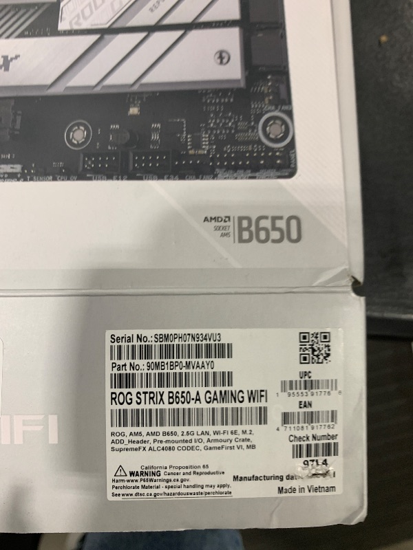 Photo 1 of ASUS ROG Strix B650-A Gaming WiFi 6E AM5 (LGA1718) Ryzen 7000 Motherboard(12+2 Power Stages,DDR5,3xM.2 Slots,PCIe® 4.0, 2.5G LAN,WiFi 6E,USB 3.2 Gen 2x2 Type-C® Port)