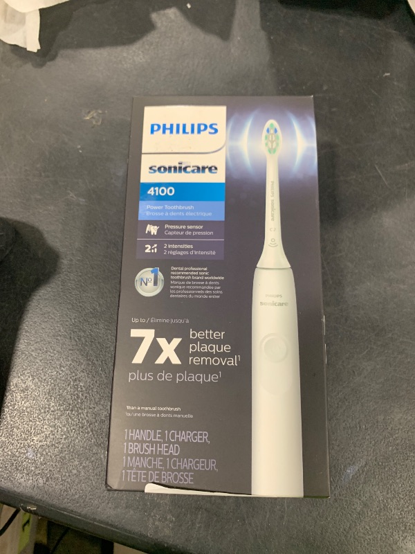 Photo 1 of Philips Sonicare 4100 Rechargeable Electric Toothbrush, with Pressure Sensor, 2 Intensity Settings, SmarTimer and QuadPacer, 14-Day Battery Life, White, Model HX3681/23
