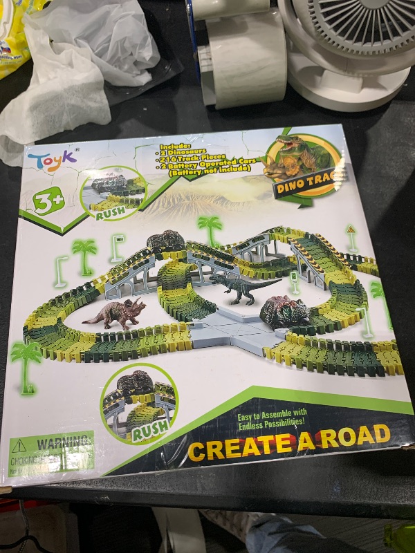 Photo 1 of Dinosaur Toys, 252 PCS Create A Dinosaur World Road Race Tracks, Flexible Track Playset, 2pcs Dinosaur Car for 3 4 5 6 Year Old Boys Girls Birthday Party Favor Gift