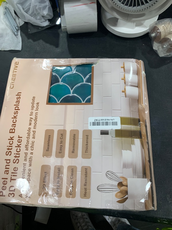 Photo 1 of CRE8TIVE 16 Sheets Dark Green Fish Scale Peel and Stick Tile Backsplash 12"x12" 3D Mermaid Scales Stick on Backsplash for Kitchen Waterproof Glossy Wall Tile for Bathroom Back Splashes Stove Fireplace