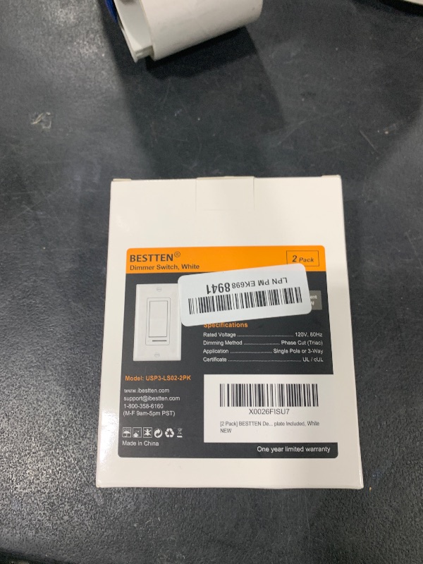 Photo 1 of BESTTEN 2 Pack Dimmer Light Switch, Universal Lighting Control, Single Pole or 3 Way, Compatible with LED Dimmable Lamp, CFL, Incandescent, Halogen Bulb, Decorator Wallplate Included, UL Listed, White