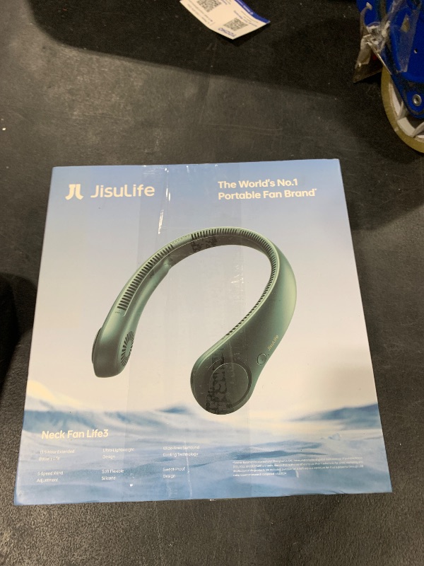 Photo 1 of JISULIFE Portable Neck Fan, Hands Free Bladeless Fan, 5 Speeds, 4000 mAh Battery Operated Wearable Personal Fan, Twistable, Rechargeable, Gift for Women Men-Dark Green