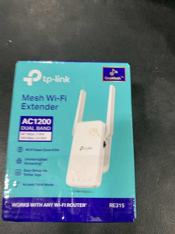 Photo 1 of TP-Link AC1200 WiFi Extender, 2025 Wirecutter Best WiFi Extender, 1.2Gbps Home Signal Booster, Dual Band 5GHz/2.4GHz, Up to 1600 Sq.ft and 32 Devices, EasyMesh Compatible, One Ethernet Port (RE315)