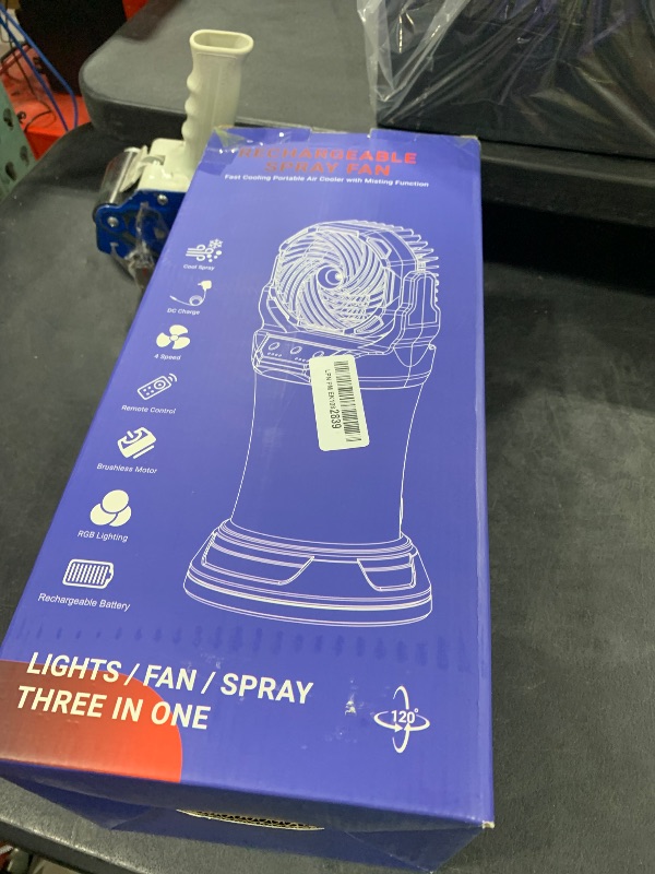 Photo 1 of Misting Fan Portable 42800mAh Battery Powered with Remote Control, Camping Fan with RGB Ambient Light with 2L Bucket, Battery Indicator, 120° Auto Oscillating, Timing Function, Grip Handle