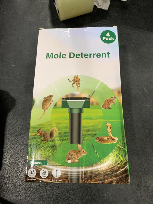 Photo 1 of Snake & Mole & Rabbit Repellent Solar Powered, Ultrasonic Deterrent, IP65 Waterproof, to Get Rid of Gopher, Groundhog, Chipmunk, Rodent, Raccoon, Vole and Skunk for Lawn & Garden, 4 Pack