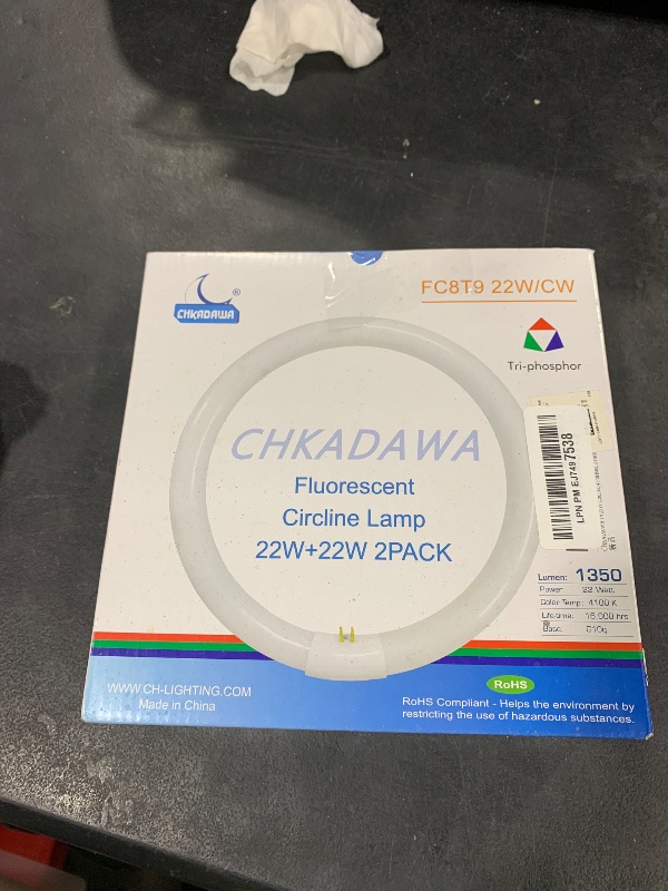 Photo 1 of CHKADAWA FC8T9/CW Circular Fluorescent Light Bulb, 8 Inch Round T9 22W Circline Bulbs Replacement for Circle Ceiling Fixture, Cool White 4100K 1350 Lumens, G10q 4 Pin Base, 2 Pack