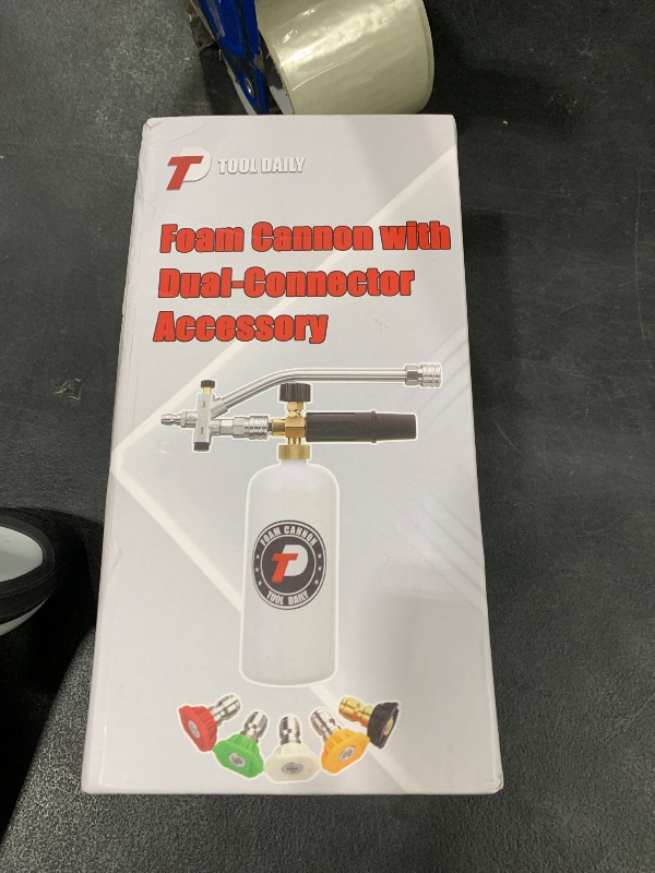 Photo 1 of Tool Daily Foam Cannon with Dual Connector Accessory, 1/4 Inch Quick Connector, 5 Pressure Washer Nozzle Tips, 1 Liter
