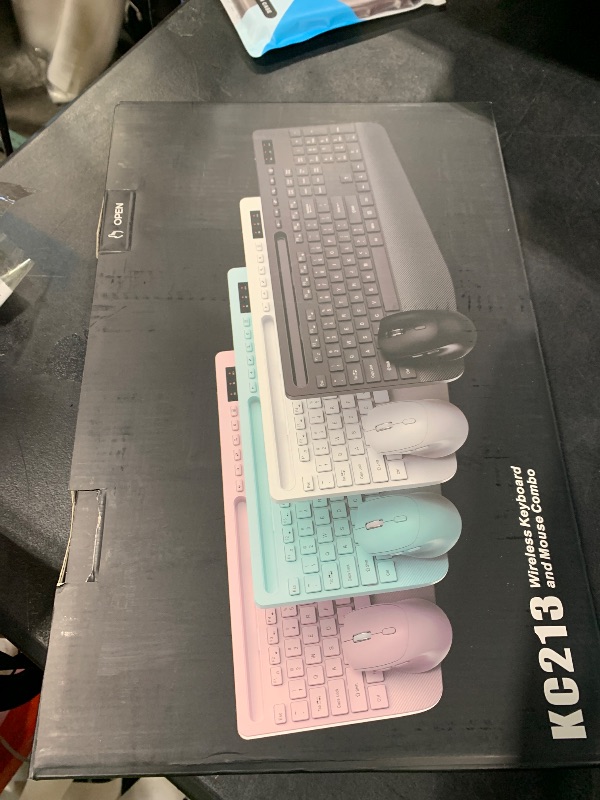 Photo 1 of Wireless Keyboard and Mouse Combo - Full-Sized Ergonomic Keyboard with Wrist Rest, Phone Holder, Sleep Mode, Silent 2.4GHz Cordless Keyboard Mouse Combo for Computer, Laptop, PC, Mac, Windows -Trueque