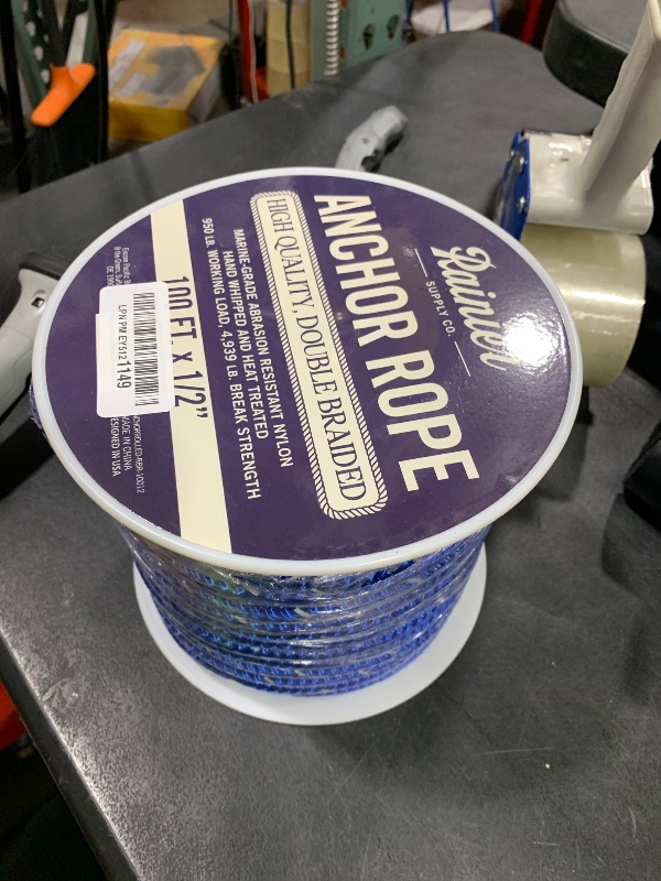 Photo 1 of RainierSupplyCo Boat Anchor Rope - Double Braided Marine Rope Anchor Line - 100 ft x 1/2 Inch Nylon Boating Line with 316 Stainless Steel Thimble and Heavy Duty Marine Grade Bow Shackle - Royal Blue