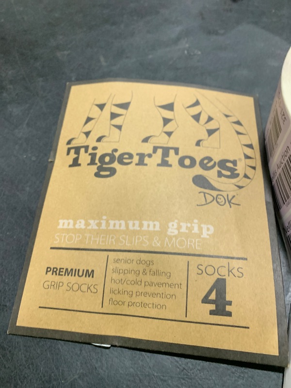 Photo 1 of DOK TigerToes Premium Non-Slip Dog Socks for Hardwood Floors - Extra-Thick Grip That Works Even When Twisted - Prevents Licking, Slipping, and Great for Dog Paw Protection (X-Small)