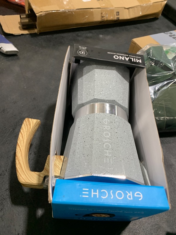 Photo 1 of GROSCHE Milano Moka pot, Stovetop Espresso maker, Greca Coffee Maker, Stovetop coffee maker and espresso maker percolator (Grey, 9 cup)